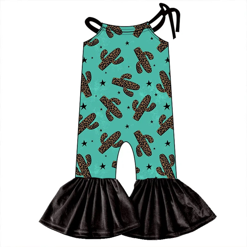 New Design Toddler Girls One Piece Halter Bodysuit Custom Pattern Sleeveless Bell Bottoms Kids Tie up Romper - Image 6