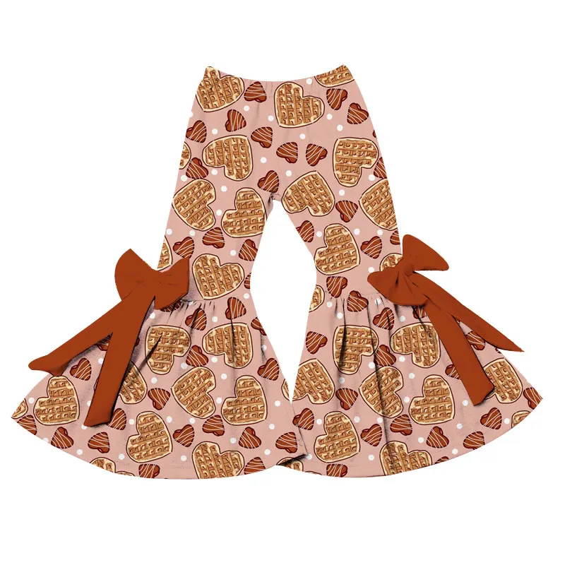 Factory Wholesale Sweet and Cute Little Girl Bell Bottom Pants Kids Trousers Bow Design Custom Print Children Flare Pants - Image 5
