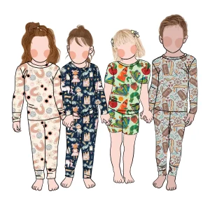 Hot Selling Children Clothing Baby Bamboo Jammies Custom Printed Bamboo Fiber Fabric Soft Home Wear Two Pieces Kids Pjs Sets