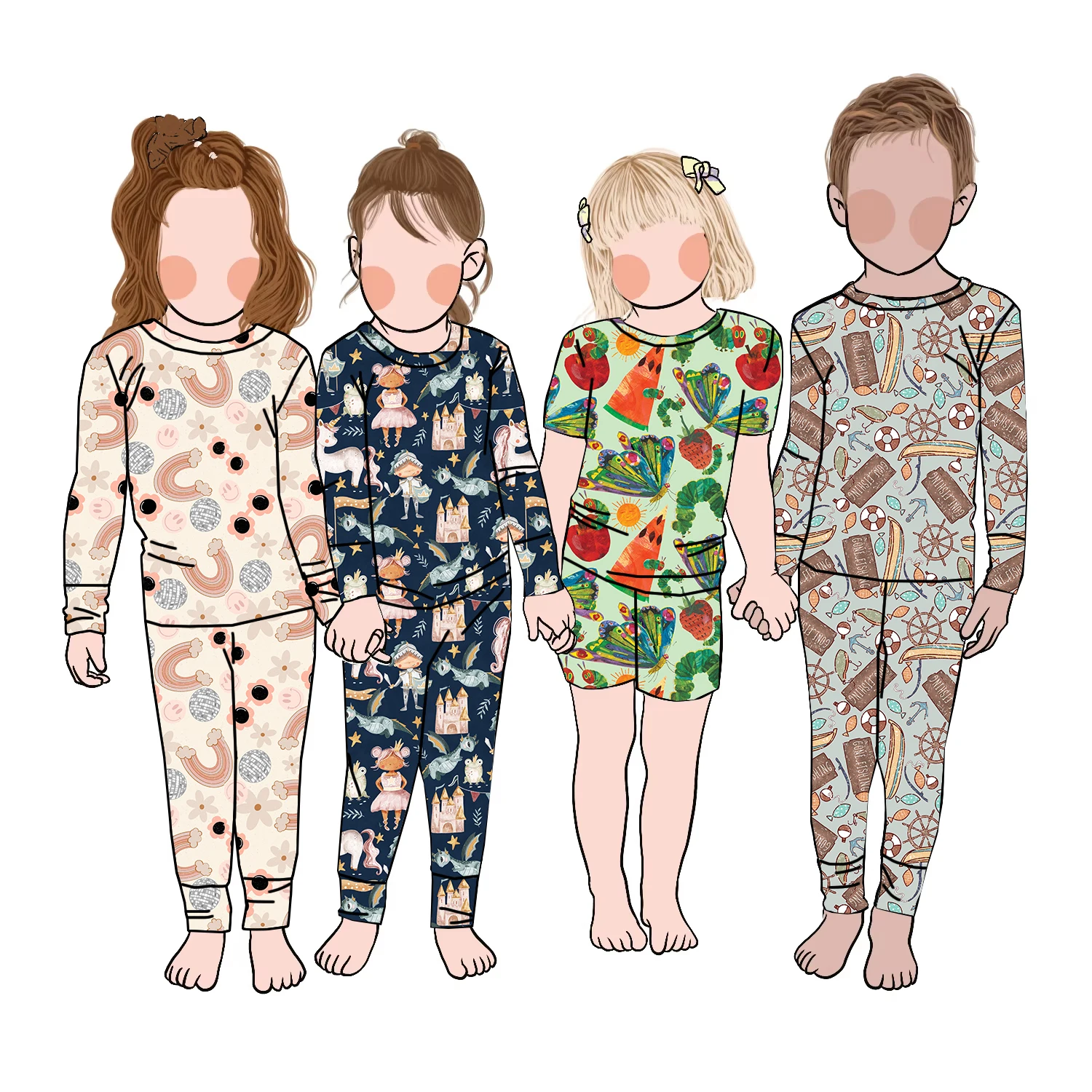 Hot Selling Children Clothing Baby Bamboo Jammies Custom Printed Bamboo Fiber Fabric Soft Home Wear Two Pieces Kids Pjs Sets