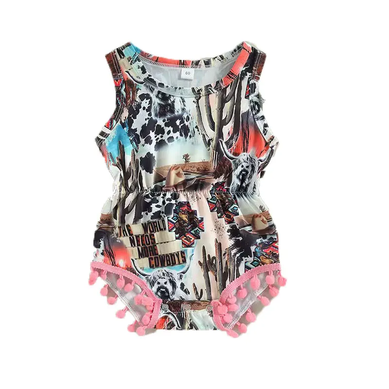 Nwe Style Baby Girl Summer Sweet Sleeveless Animal Cartoon Print Hairball Romper - Image 5