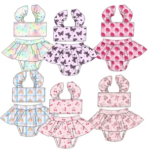 2026 Summer Lace Shoulder Strap Design Girls' Customized Swimwear Set - Two Pieces - Children's Fashion Beach Dress Set