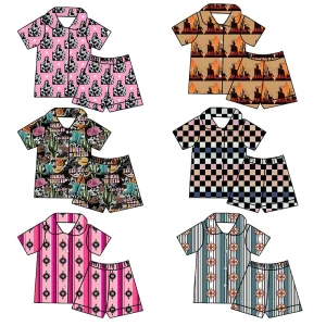 Best Selling Kids Summer Two Pieces Custom Button up Soft Multi Fabric Children Pajamas Set