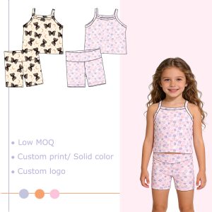 Factory Wholesale Custom-patterned Girls' Summer Outfits - Sleeveless Tops, Cycling Pants, Baby Girl Comfortable Sets