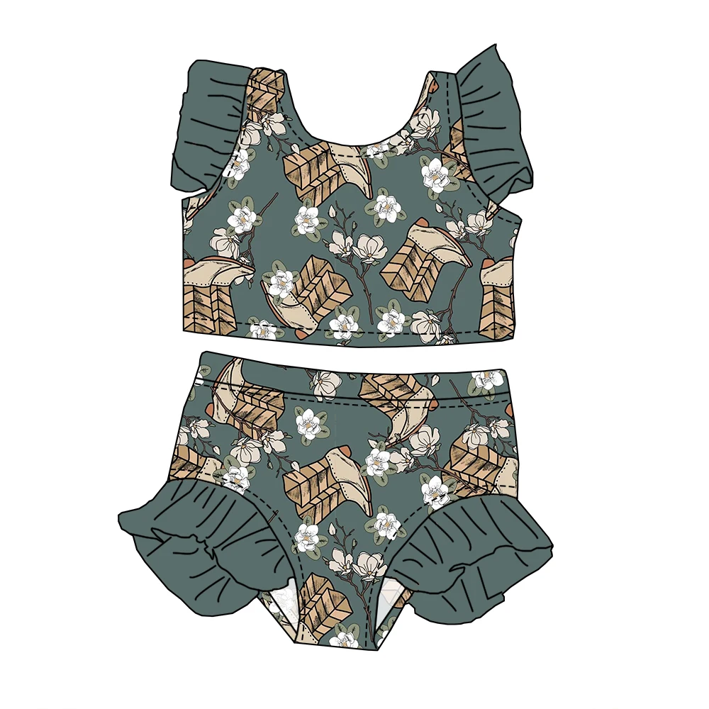 High Quality Custom Floral Prints Kids Girls Ruffle Tank and Shorts 2-Pieces Swimsuit Infant Girl Swimwear Sets - Image 3