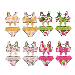 New Arrival Cute Baby Girl Swimsuit Customized Printed Two-Piece Casual Summer Swimwear for Little Girls