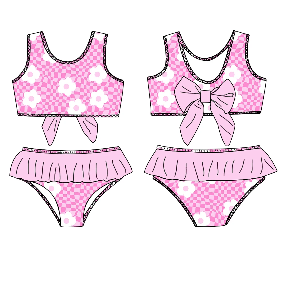 Hot Summer Sale Casual Pink Floral Print Ruffle 2pc Girls' One Pieces Swimwear Beach-friendly Baby Girl's Swimsuit - Image 2