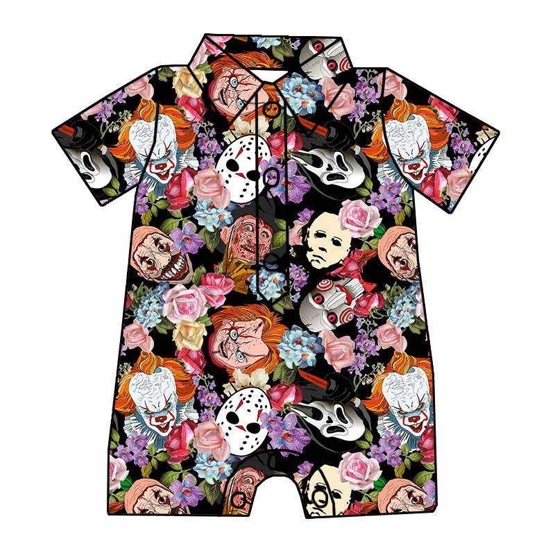 Wholesale Boys Clothing Custom Button up Romper Stylish Western Halloween Printed Toddler Boys Romper - Image 2