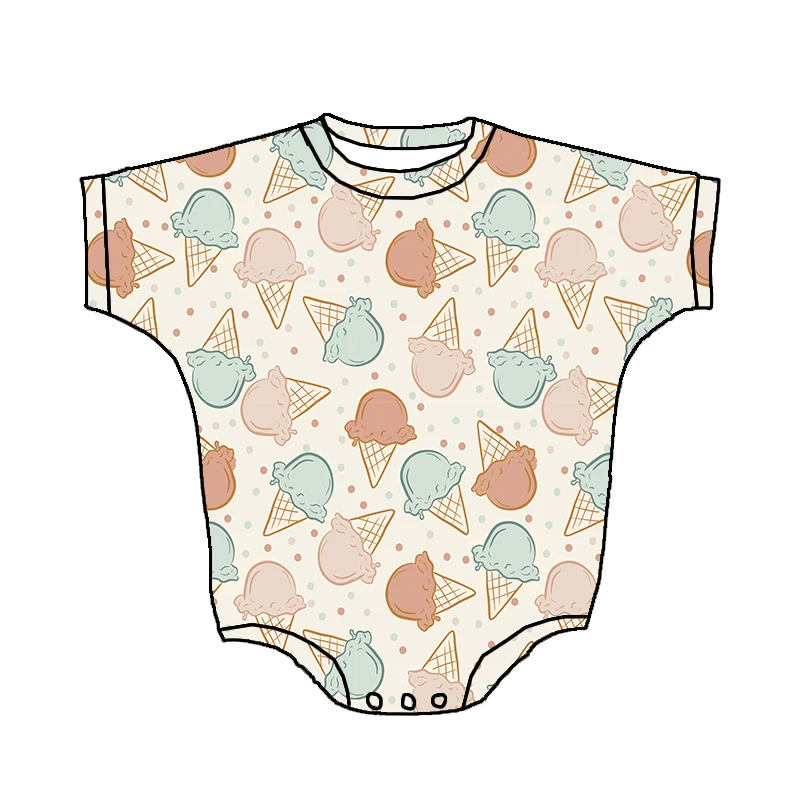 Wholesale Children Clothes Loose Romper Western Printing Short Sleeve Baby Girl's Bubble Romper - Image 4