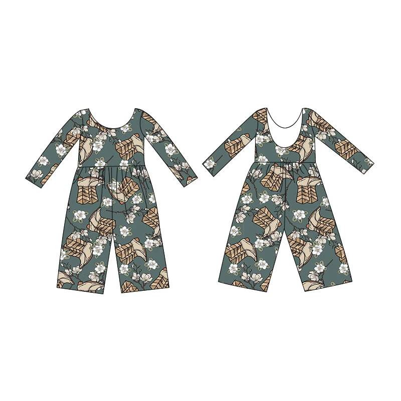 Custom Newborn Baby Boutique Kids Girls Clothing Long Sleeve Wide Leg Jumpsuit Pajamas Romper - Image 3