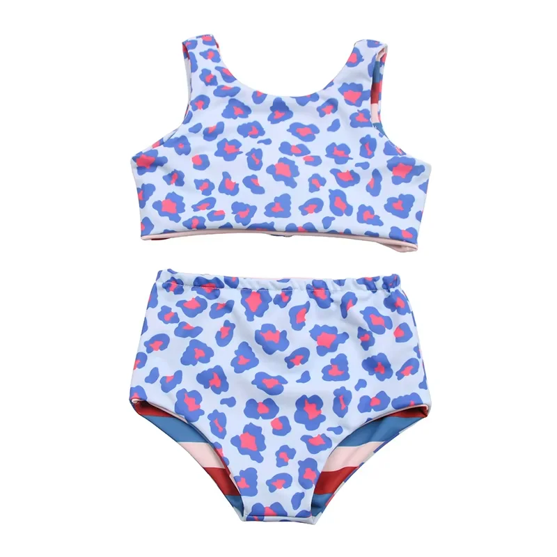 Reversible Printed Bikini Set Summer Two-Piece Bathing Suits Girls Baby Fourth of July Pattern - Image 5