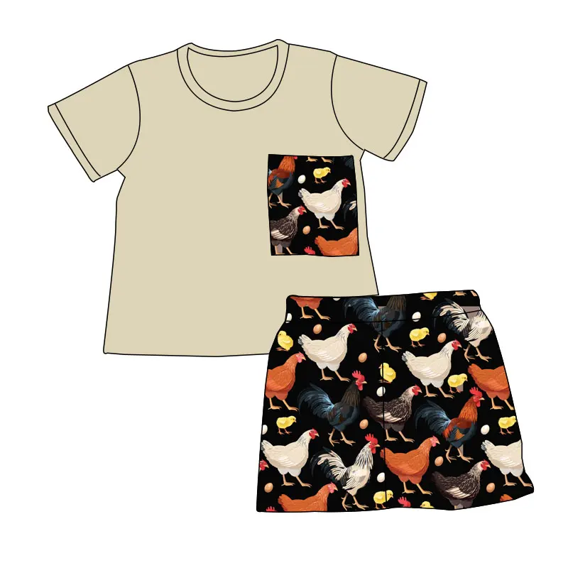 Wholesale Factory Price Boy T- Shirt With Pocket Cotton Milk Silk Fabric Custom Western Print Kids Set - Image 3