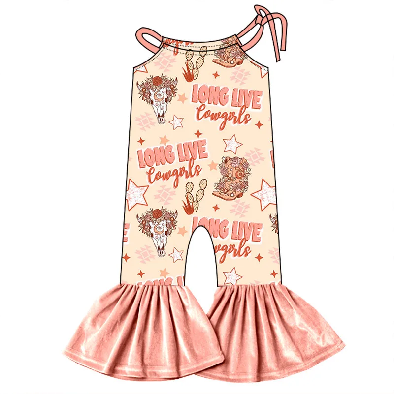 New Design Toddler Girls One Piece Halter Bodysuit Custom Pattern Sleeveless Bell Bottoms Kids Tie up Romper - Image 5