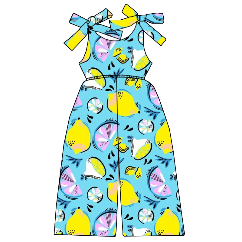 Premium Summer Tie Waist Elastic Girls' Jumpsuit Custom-made Pattern Bamboo Comfortable Fabric Children's Jumpsuit - Image 4