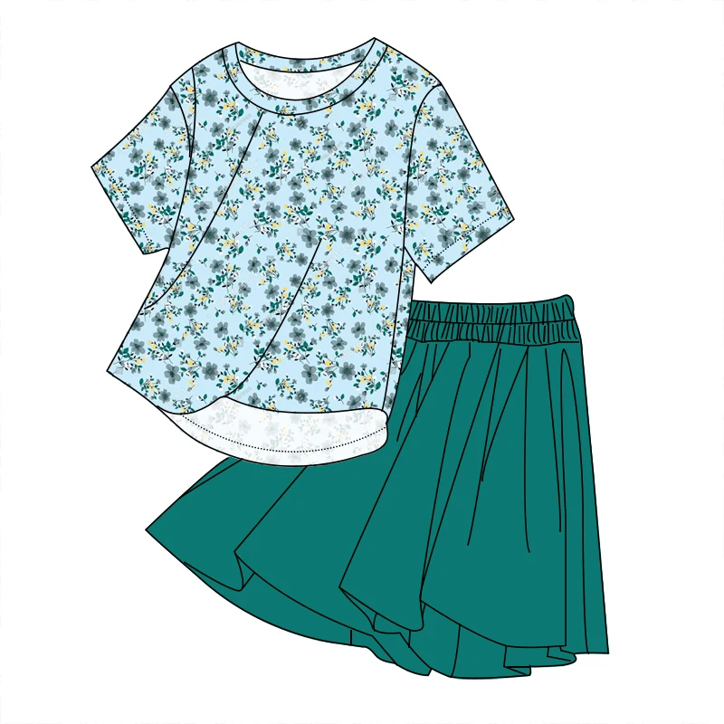 Hot Sale Kids Girl Short Sleeve Shirt with Skirts Set Soft Bamboo Fabric Little Girl Outfits - Image 2