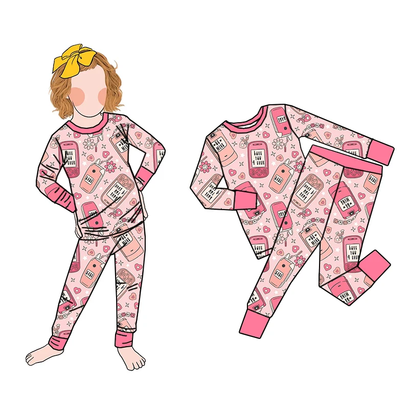 Hot Selling Children Clothing Baby Bamboo Jammies Custom Printed Bamboo Fiber Fabric Soft Home Wear Two Pieces Kids Pjs Sets - Image 2