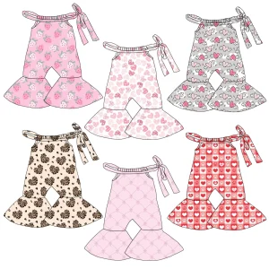 Newly Arrived Best-selling Heart-print Baby Jumpsuit with Drawstring Flared Pants Design for Girls' One-piece Outfit