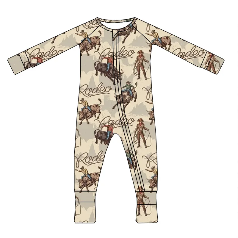 Hot Sale Custom Print Bamboo Fabric Long Sleeves Baby Girls Zippy Pajamas Romper - Image 3