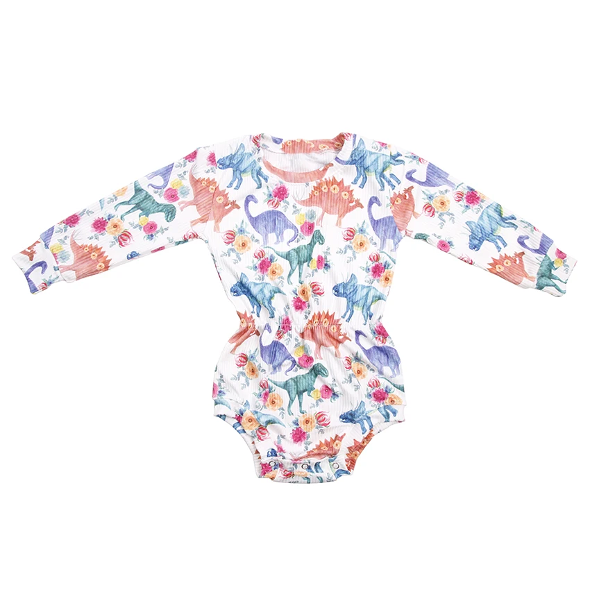 High Quality Kids Baby Printing Romper Children Long Sleeve Clothes Soft Baby Ribbed Fabric Romper - Image 2