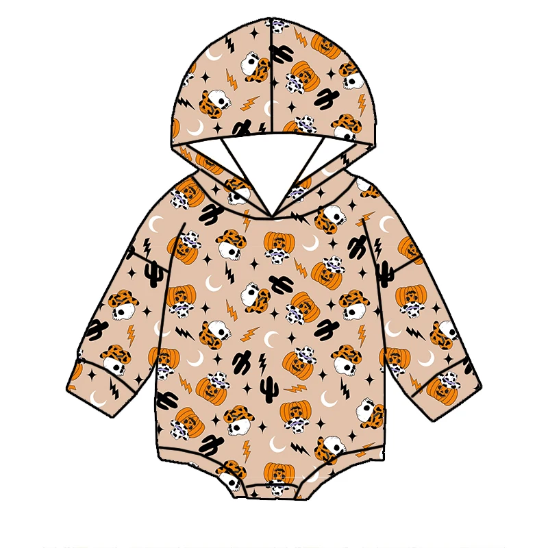 Trendy Kids Clothes Fall Halloween Baby Boys Loose Style Custom Printed Hooded One Piece Romper - Image 5