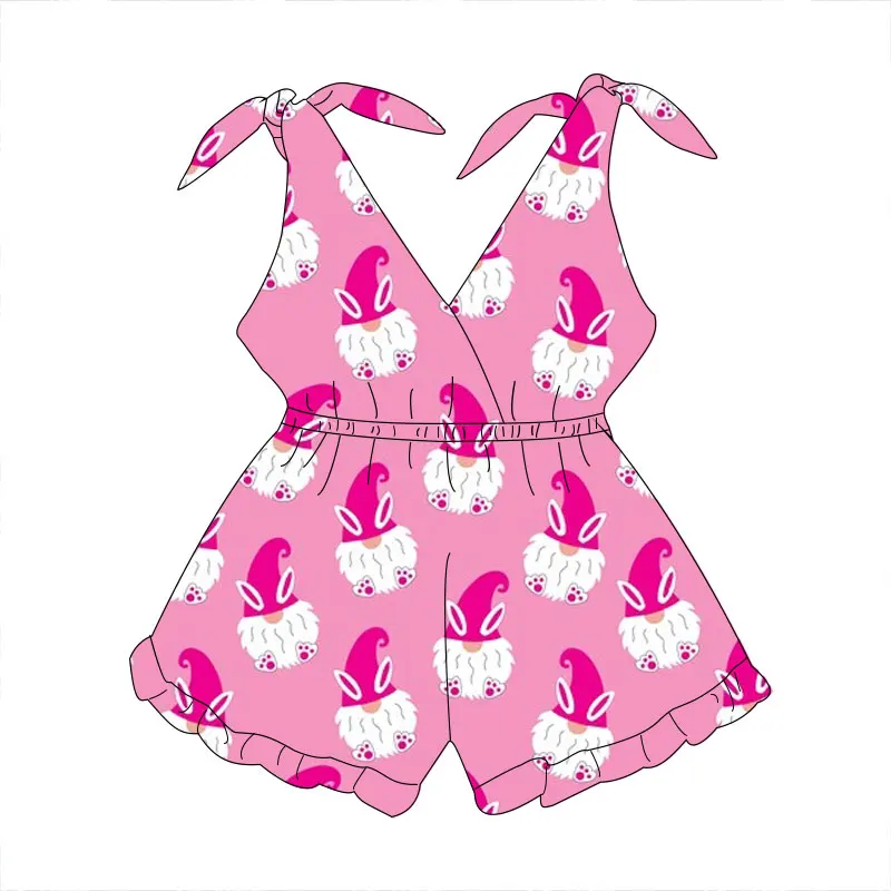 New Arrival Summer Baby Cute Halter Jumpsuit Lace-up Design Little Girl Jumpsuit Custom Print Milk Silk Fabric Baby Girl Clothes - Image 4