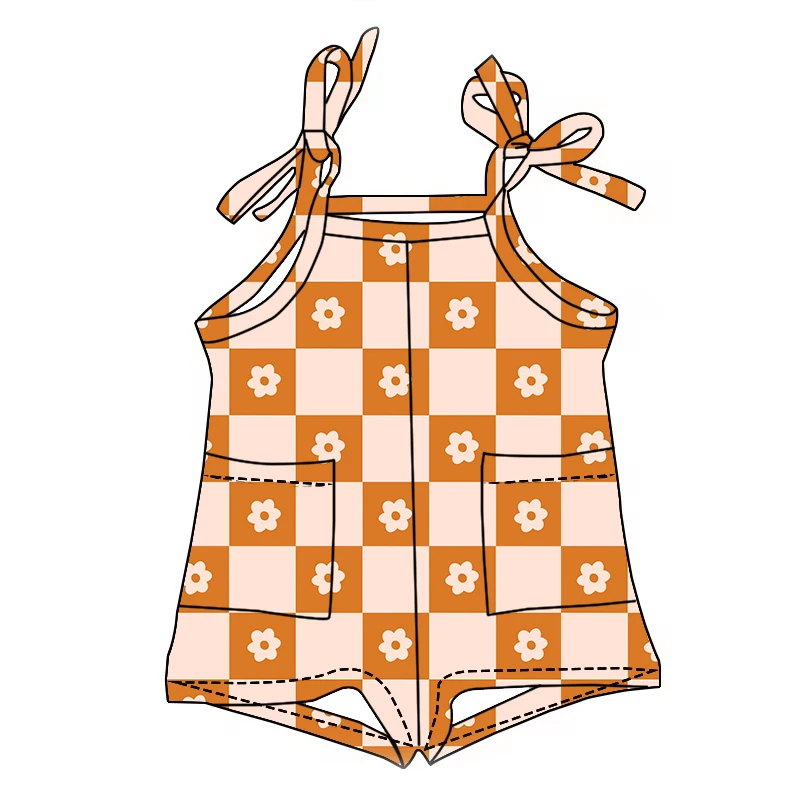 Wholesale Children Clothing Lovely Design Custom Print One Piece Short Tie up Pockets Toddler Romper - Image 3