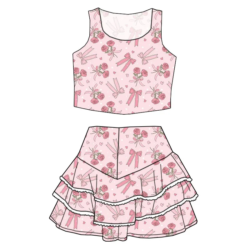 Low MOQ Summer Children's Custom-made Clothing - O-necked Top with Short Skirt and Lace Trim Design - Adorable Girls' Clothing - Image 2