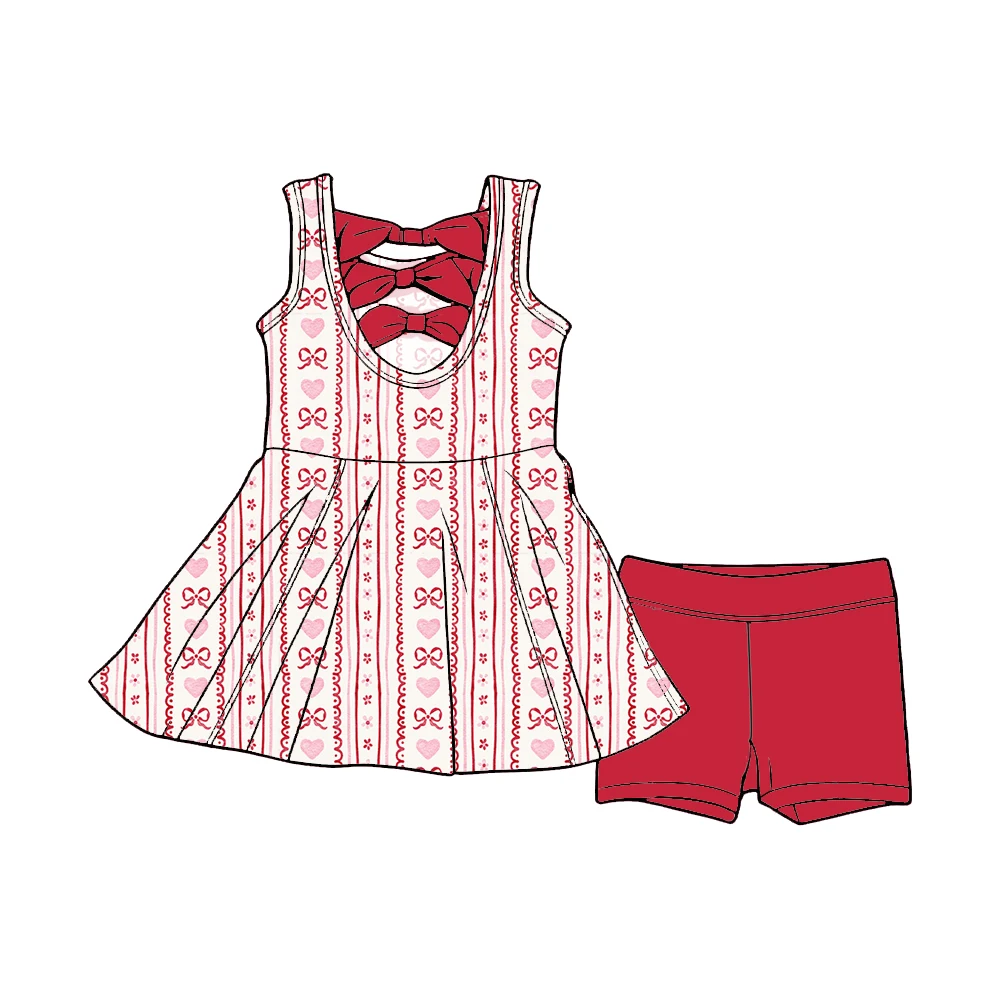 Hot Sale Summer Custom Floral Pattern Back Bows Peplum Tops with Biker Shorts Boutique Kids Girls Clothes Sets - Image 3