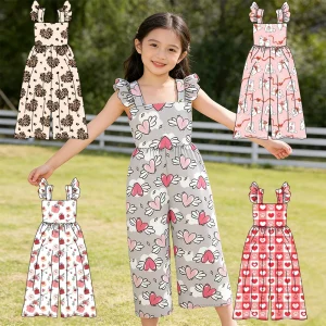 Summer Baby Girl Custom Patterned Sleeveless Jumpsuit Wide-leg Pants  Lace Fine Children's One-piece Clothing