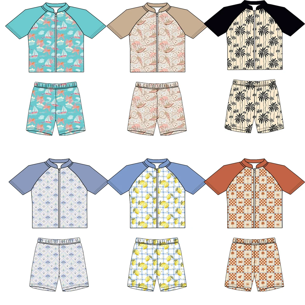 Summer New Style Short-sleeved Children's Swimming Suit Set, Custom-made with Sun protection for Children's Swimsuits