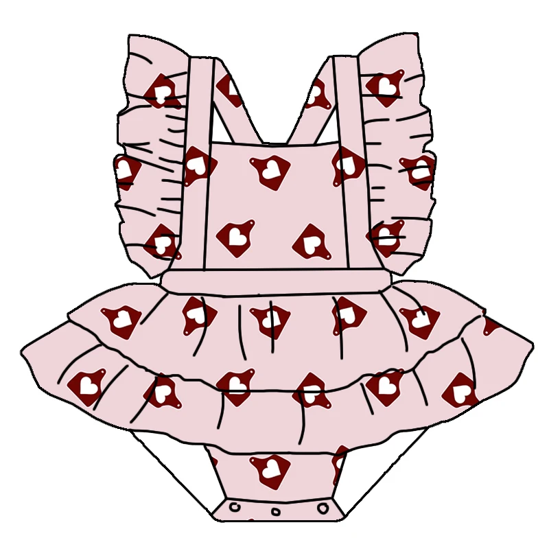 Wholesale Children Clothing High Quality Custom Prints Valentine's Day Lovely Baby Skirted Romper - Image 2
