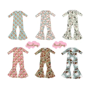 Wholesale Newborn Baby Long Sleeve Romper Custom Infant Toddler Baby Girl Christmas Top Bell Bottoms One Piece Sets Baby Clothes
