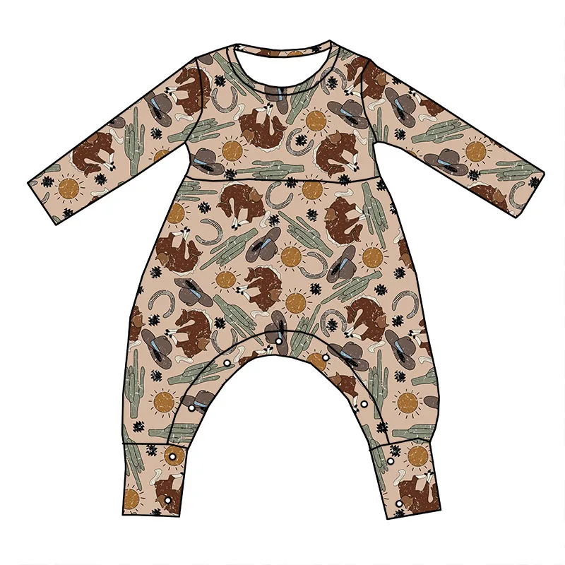 Western Newborn Baby Boutique Kids Girls Clothing Long Sleeve Jumpsuit Pajamas Romper - Image 3