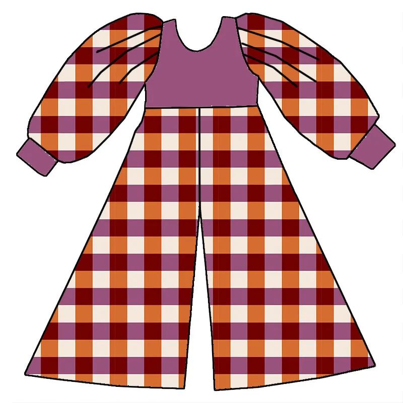 New Arrival Custom Fall Season Girl Clothing Halloween Pumpkin Printed One Piece Long Sleeve Wide Leg Jumpsuit - Image 6