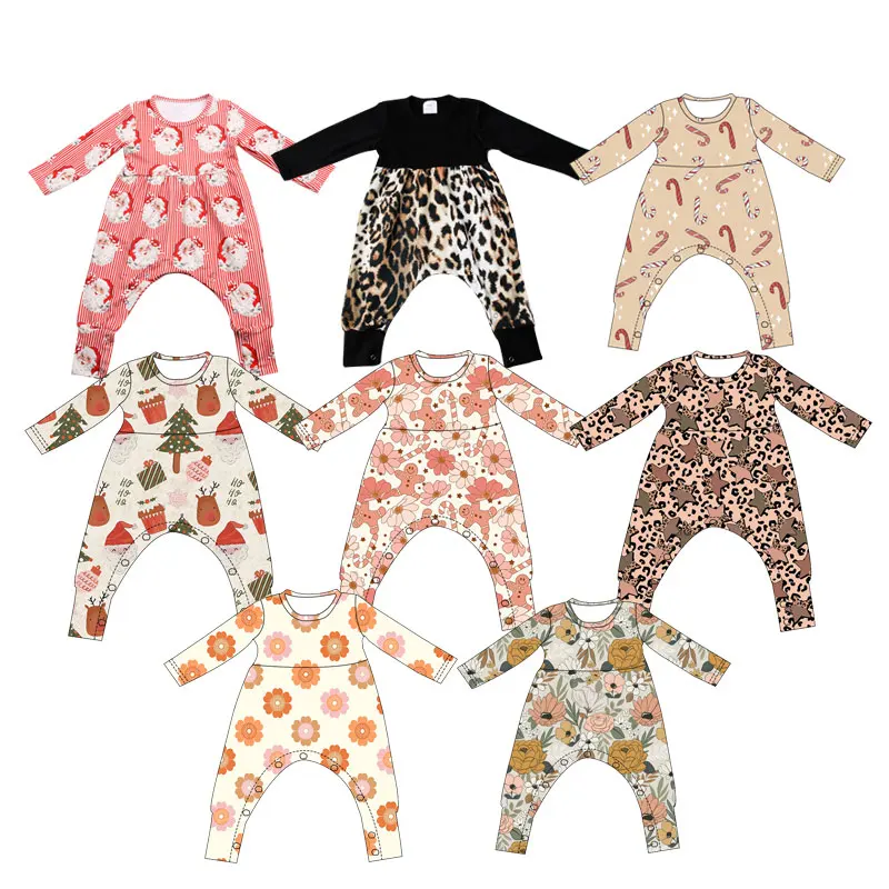 Fall Kids Clothing One Piece Jumpsuit Christmas Girl Clothes Milk Silk Fabric Custom Print