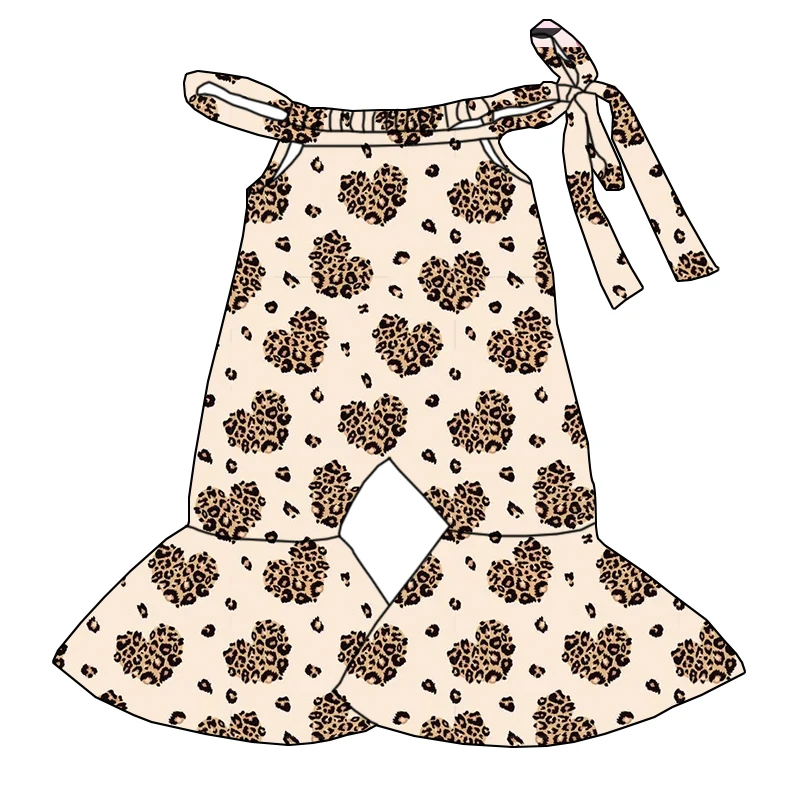 Newly Arrived Best-selling Heart-print Baby Jumpsuit with Drawstring Flared Pants Design for Girls' One-piece Outfit - Image 3