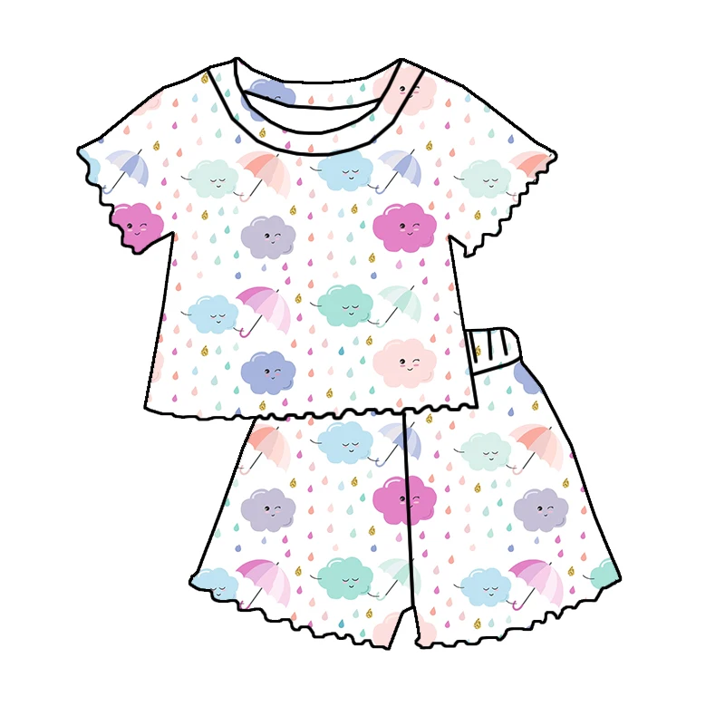 New Arrival Kids Clothing Custom Printing Crop Length Shirt Matching Lettuce Edge Shorts Girls Summer Clothes Sets - Image 6