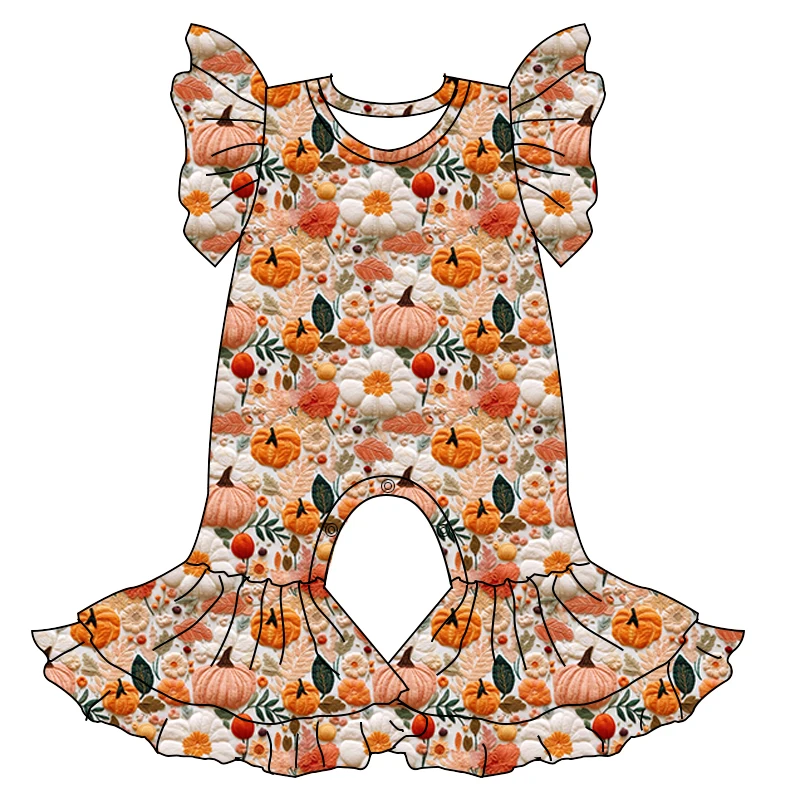 OEM Fall Double Layer Bells Girl One Piece Ruffle Romper Round Neck Milk Silk Fabric Jumpsuit Newborn Baby Clothes - Image 2
