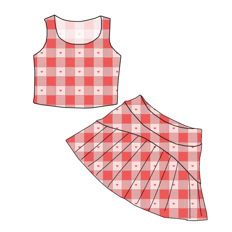 High-quality Summer Girl Sleeveless Top Paired with Short Skirt Set Custom Printed Children's Clothing - Image 2