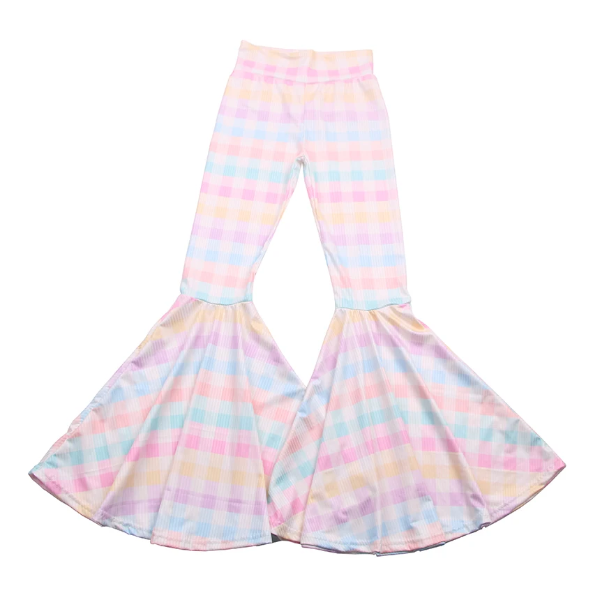 Hot Selling Kids Baby Clothes Pants Boutique Plaid Print Bell Bottoms Children Girls Ribbed Fabric Big Flared Pants - Image 5