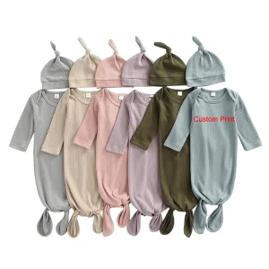 Newborn Baby Long Sleeve Sleepwear Custom Soft Fabric Kids Knotted Lace-up Sleeping Bag With Hat Sets Fall Girls Sleeping Bag