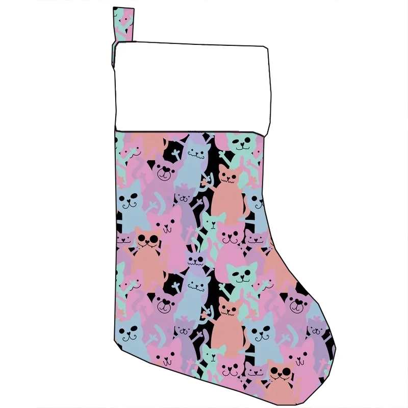 2024 Children's Christmas Holiday Hanging Christmas Stockings Santa Claus Christmas Tree Funny Cat Printed Cotton Baby Socks - Image 2
