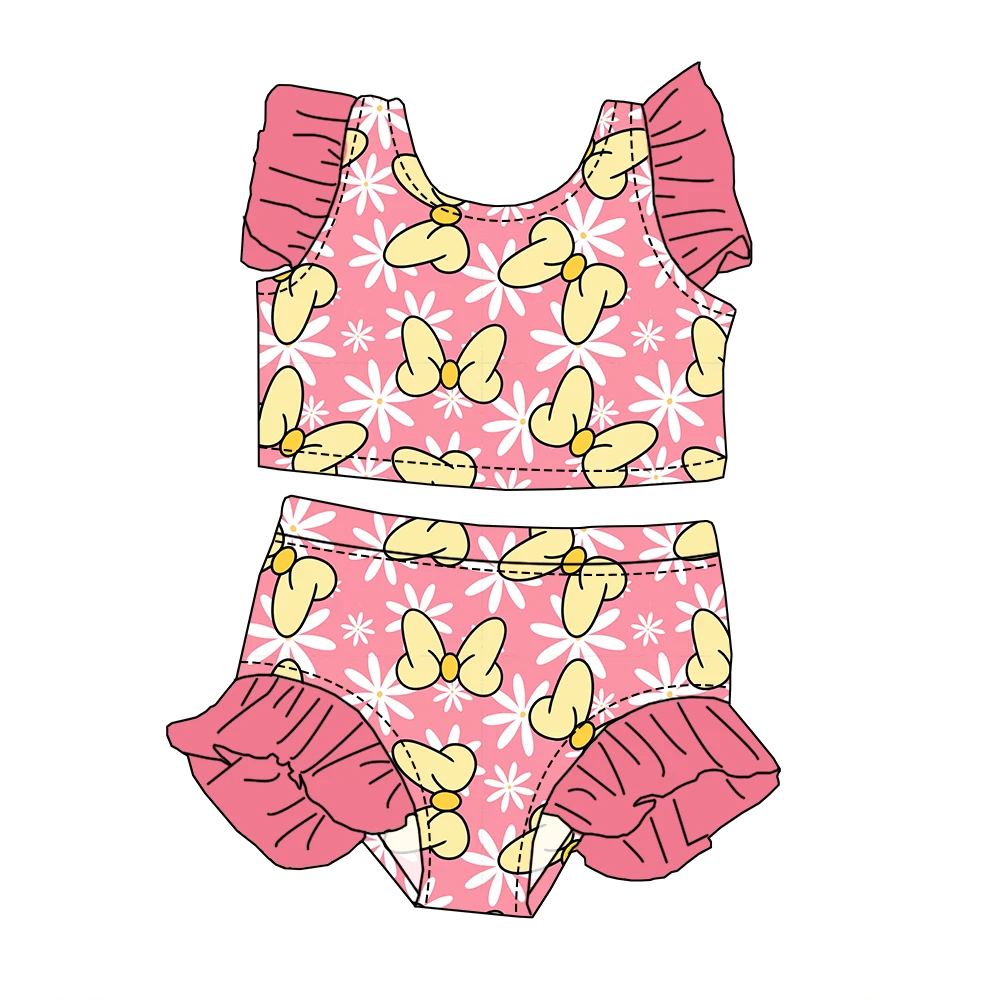 High Quality Custom Floral Prints Kids Girls Ruffle Tank and Shorts 2-Pieces Swimsuit Infant Girl Swimwear Sets - Image 2