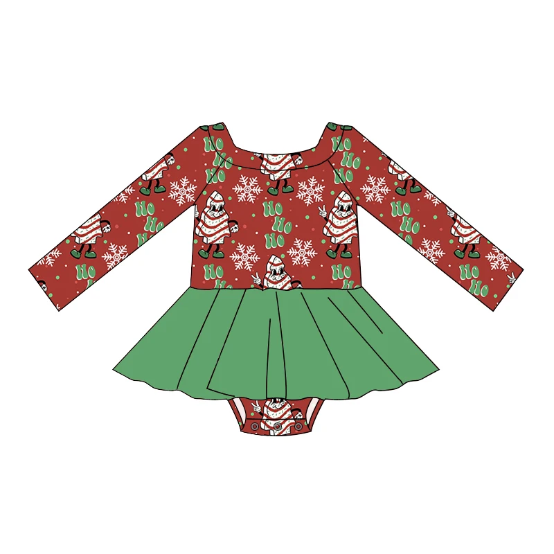 Factory Made Fall Winter Long Sleeve Off Shoulder Girl Skirted Romper Custom Print Kids Jumpsuit Baby Fitted Bodysuits - Image 2
