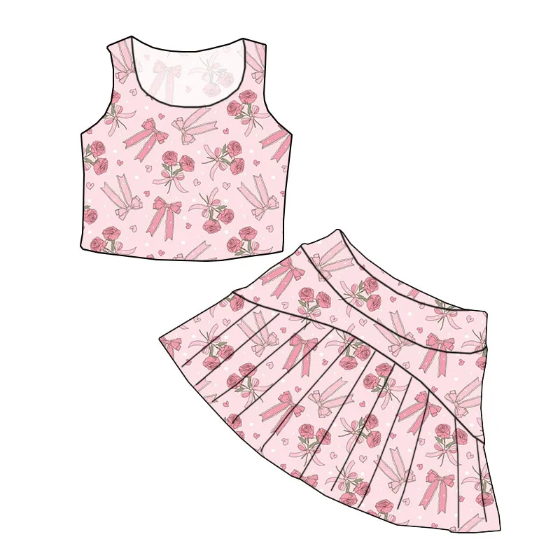 High-quality Summer Girl Sleeveless Top Paired with Short Skirt Set Custom Printed Children's Clothing - Image 5