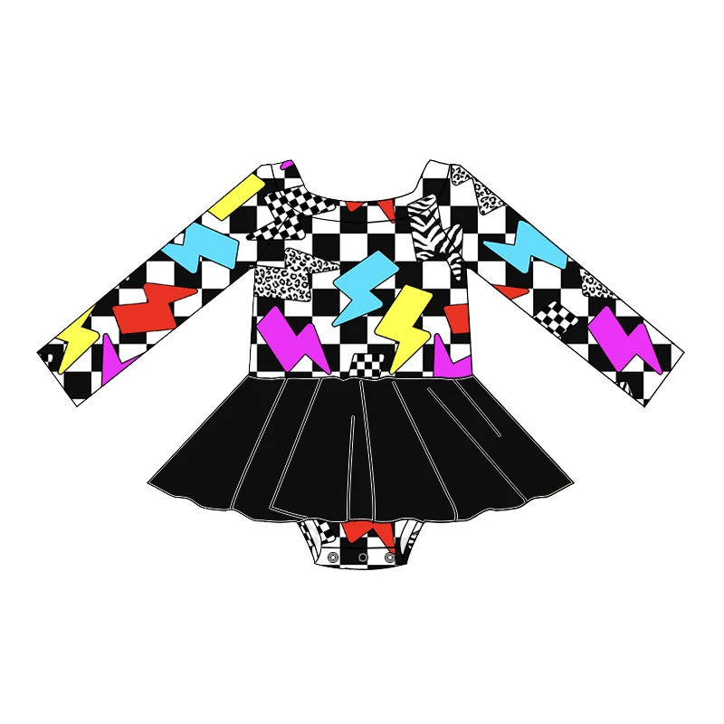 Factory Made Fall Winter Long Sleeve Off Shoulder Girl Skirted Romper Custom Print Kids Jumpsuit Baby Fitted Bodysuits - Image 4