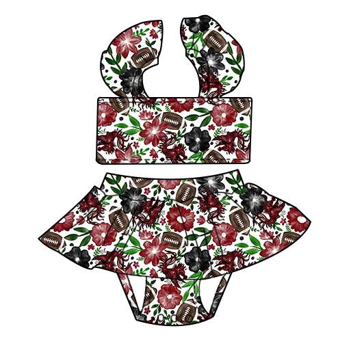 Wholesale Boutique Girl's Summer Sweet Two-piece Swimwear Custom Printing High Quality Swimdress Breathable Cute Swimsuit - Image 2