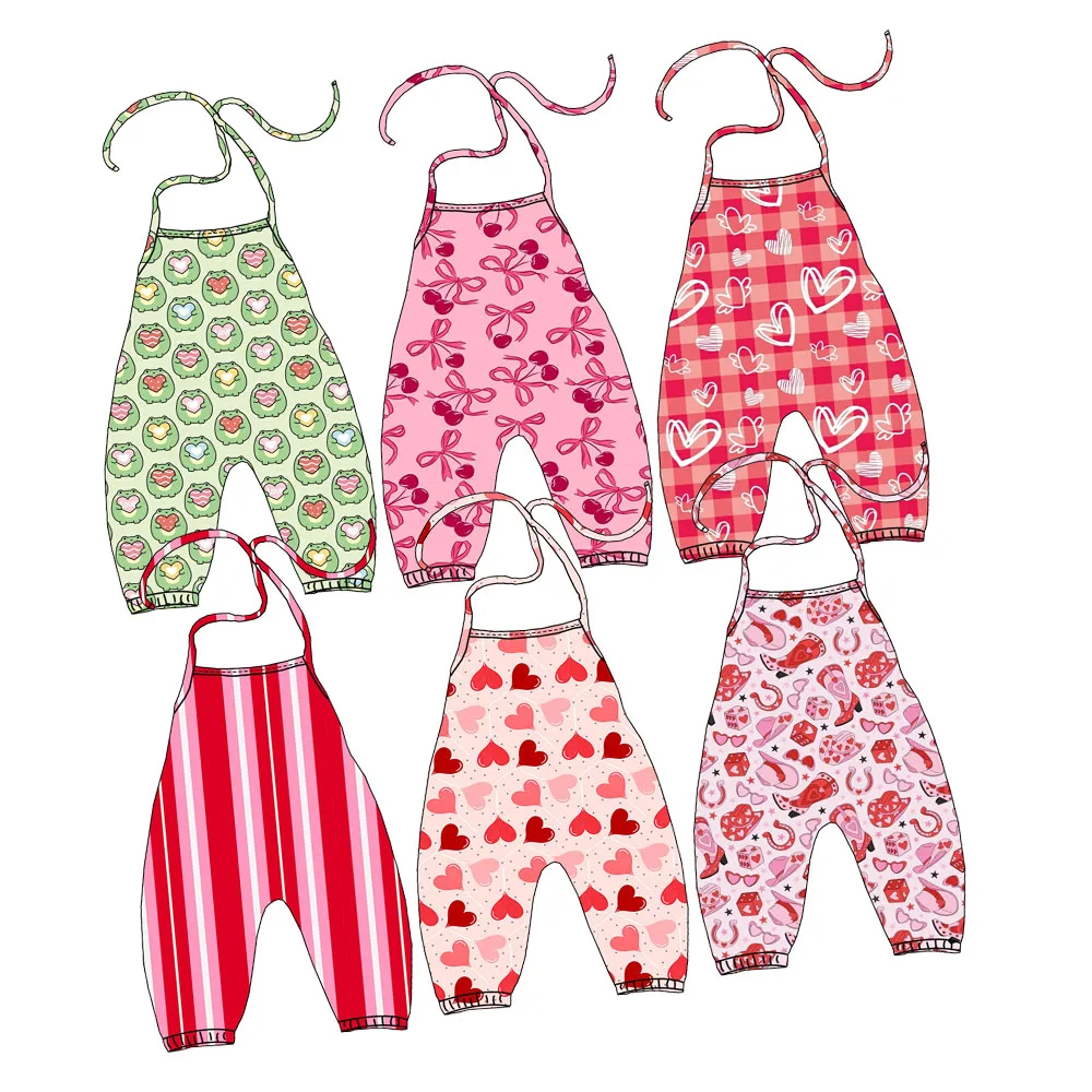 Hot Selling 0-16 Year Old Custom Print Kids Girls Halter Tops Romper Toddler Baby Kids Wide-legs Jumpsuits
