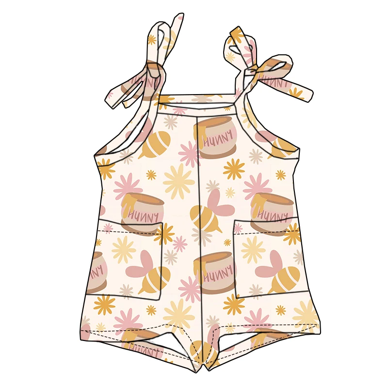 Newborn Girl Bamboo Comfortable Fabric Jumpsuit Lace-up Pocket Sleeveless High-quality Children's Jumpsuit - Image 6