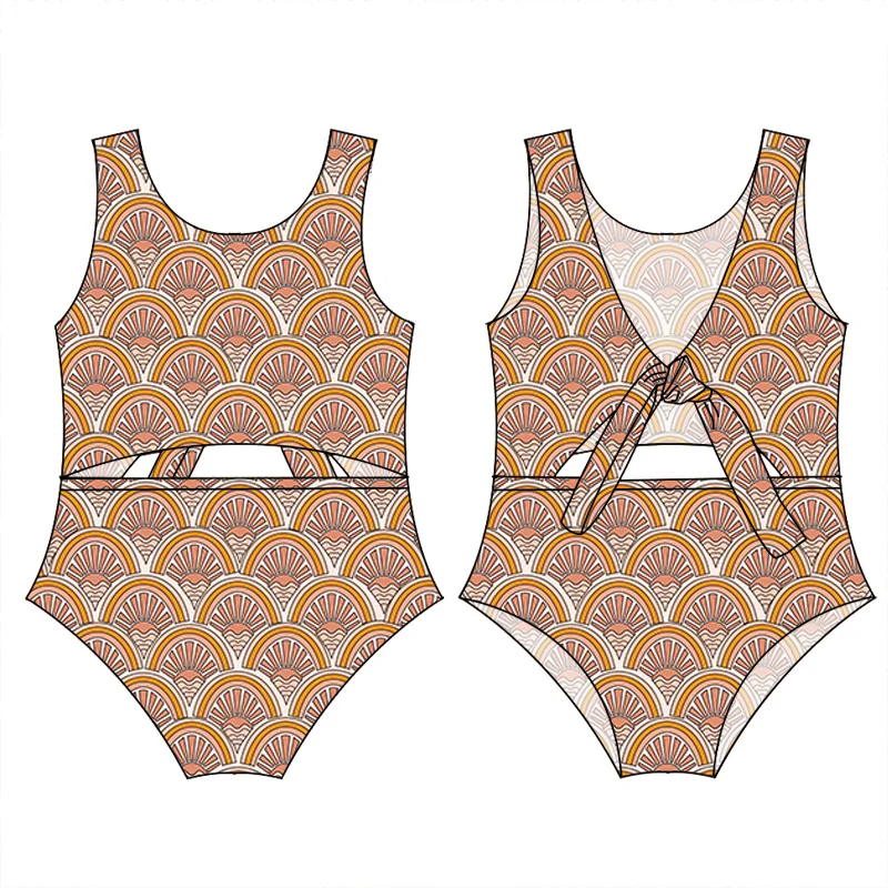 Wholesale Western Print Girl Swimsuit Double Layer Baby One Pieces Swim Wear Custom Pattern Kids Bathing Suit - Image 5